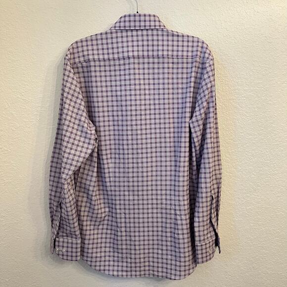 &Collar Button Up Mens Large Range Shirt Slim Plaid Purple White Long Sleeve NEW - Picture 5 of 12